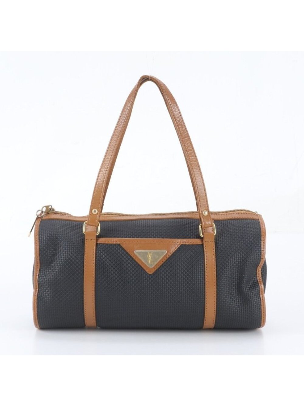Saint Laurent Vintage YSL Logo Plate Leather Handbag Tote